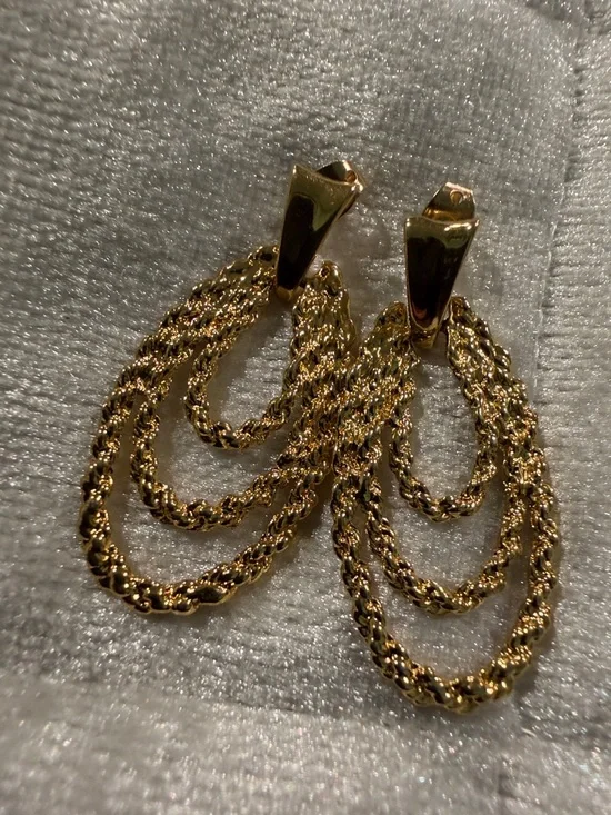 Gold-Tone Twisted Rope Multi-Hoop Drop Earrings - Women Jewelry - Picture 9 of 9